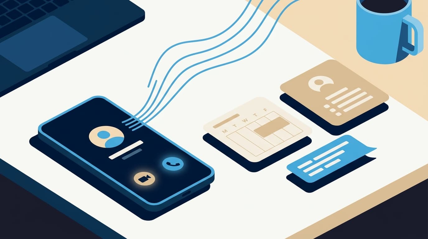 AI business assistant connecting an inbound call with scheduling and contact workflows